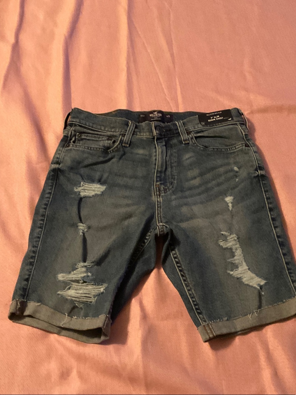 Hollister Distressed Medium Blue Denim Jean Shorts